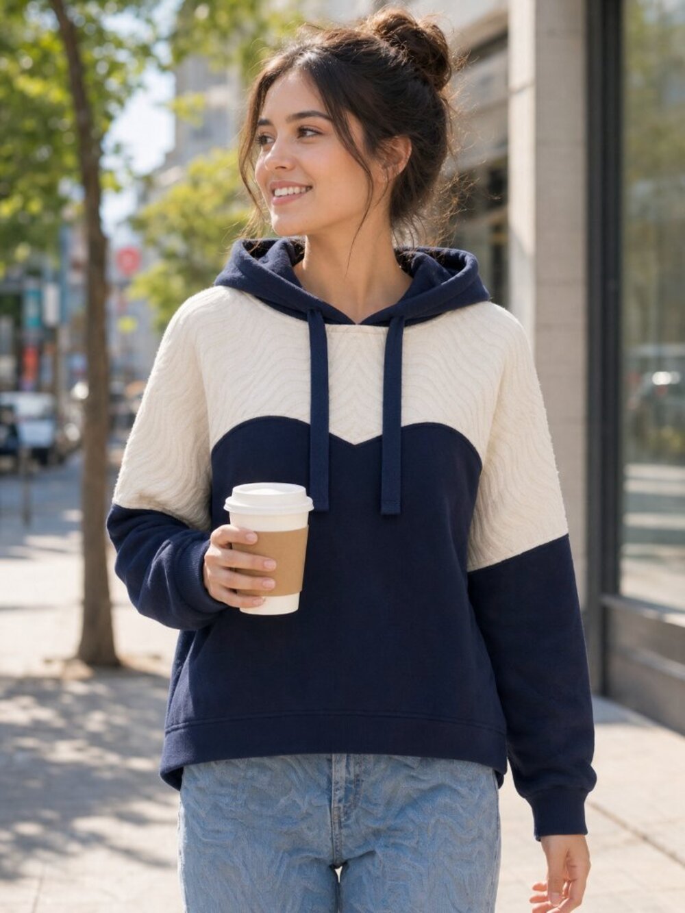 Twisty Parallel Universe Unisex Navy White Colorblock Pullover Hoodie Italy US S